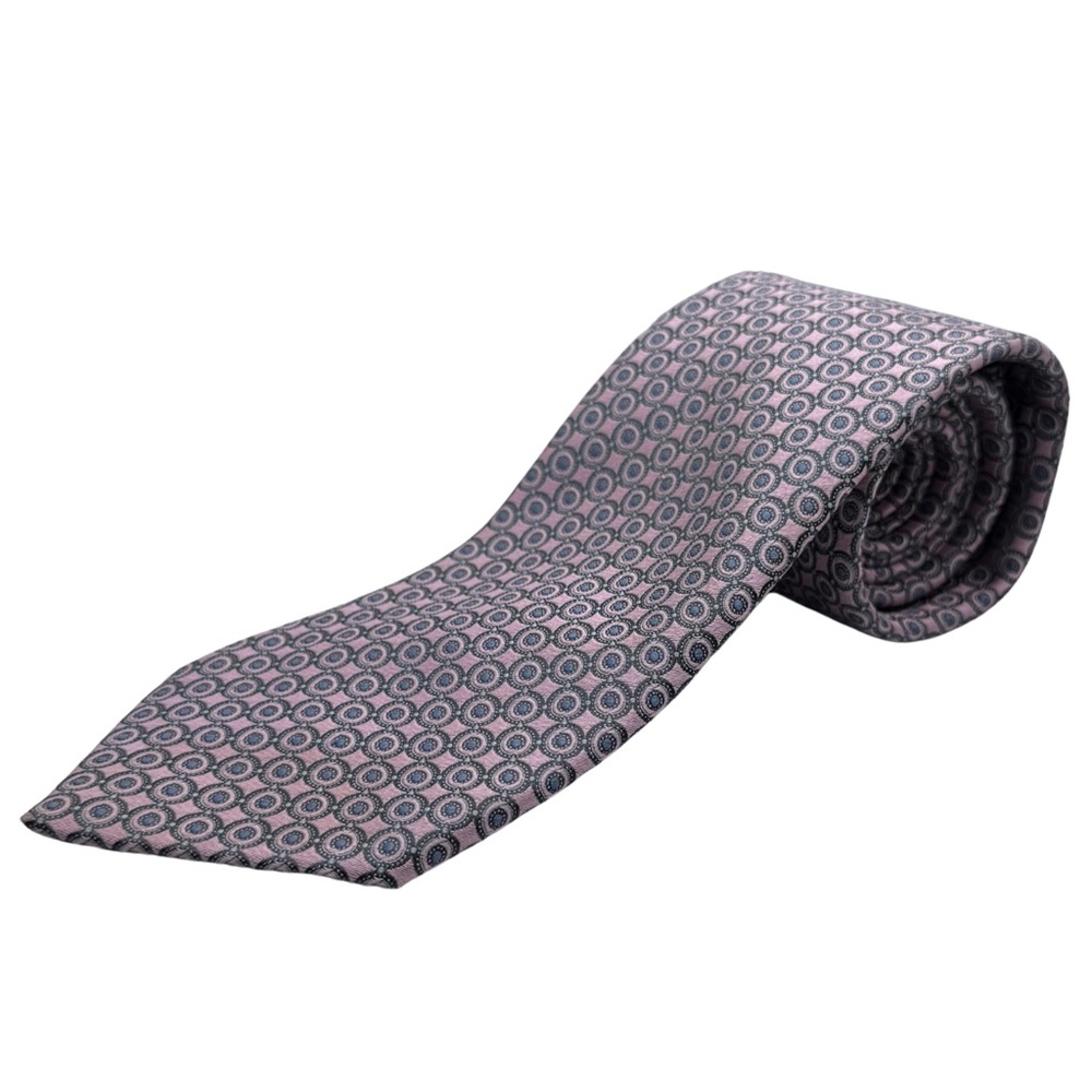 Ermenegildo Zegna Silk Tie, Pink Geometric Woven Print, Made in Italy